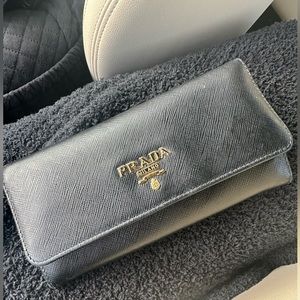 Prada large Safianno leather black wallet